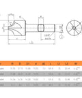 Diagram of Corner Rounding End Mill Set Pro Grade M2 HSS Four Pcs Milling Cutters with dimensions and specifications.