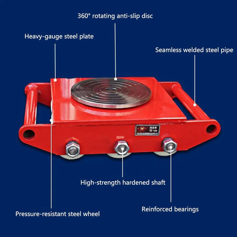 Heavy Duty Machinery Moving Dolly With Steel Wheels For Industrial Equipment, 360 Degree Rotating Turntable and Beefy Steel Frame