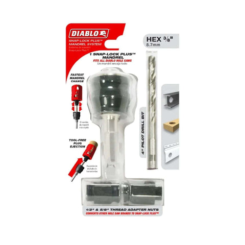 Diablo Snap-Lock Plus Mandrel System for hole saws; 3/8 in hex shank, includes pilot drill bit
