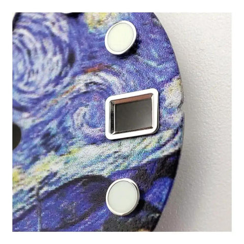 Close-up of Starry Sky Green Luminous Watch Dial 28.5mm For NH35 NH36 Movements Replacement Dial Upgrade Kit With Dope Glow In The Dark Readability And Fine Craftsmanship