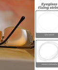 Close-up of eyeglasses with the Eyewear Repair String For Glasses Nylon Thread Quick Adjustment Tool shown in nylon loops.