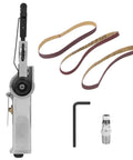 10mm Pneumatic Belt Sander With High Speed 16000 RPM Air Grinding Polisher Tool with three sanding belts and accessories.