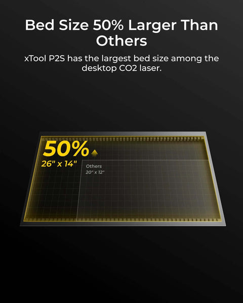 Front view of xTool P2S 55W CO2 laser cutter, desktop engraver, with 26×14 in bed