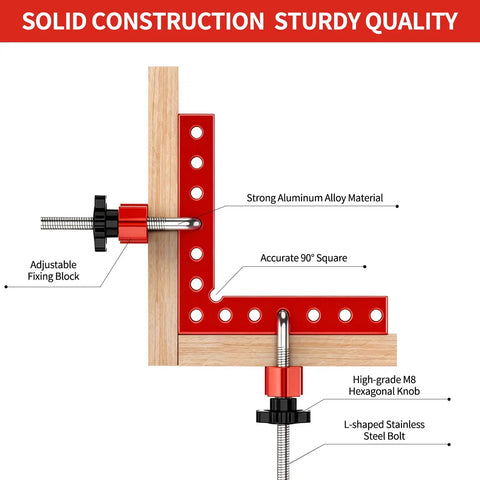 Heavy Duty Corner Clamps For Woodworking, 4 Pack 5.5 Inch Aluminum Right Angle Positioning Squares with adjustable fixing block.