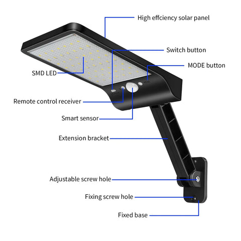 Outdoor Solar Lights With Remote Control 180 Degree Adjustable 56LED Flood Lights Motion Sensor Security Lights diagram