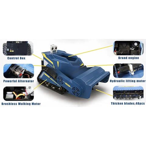 Beast RC Tracked Lawn Mower With Wireless Remote Control Rugged Grass Cutter components breakdown with control box and motor