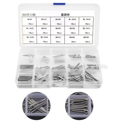 Stainless Steel Split Cotter Pins Kit, 150 Pcs In 15 Kinds, 304 Grade Pins in plastic case, assortment for DIY and machinery projects