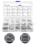 Open case of Three Box Cotter Pins Set With 450 Pcs Total 15 Kinds 304 Stainless Steel Split Pins Kit for trailer hitch, lawn mower.