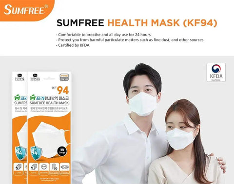 KF94 4 Layer Disposable Face Masks For Adults Large 20 Pack Made In Korea 100 Percent Certified By KFDA shown on models