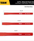 12-Piece Chisel And Punch Set Pro Grade Heavy Duty Tools With Cold Chisels Center Punches And Pin Punches One-Piece Forged Construction