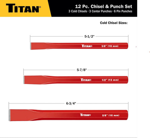 12-Piece Chisel And Punch Set Pro Grade Heavy Duty Tools With Cold Chisels Center Punches And Pin Punches One-Piece Forged Construction