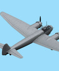 Ju 88A-5 WWII German Bomber Plastic Aircraft Model Kit in 1:48 Scale with numbered parts and stickers, aerial view