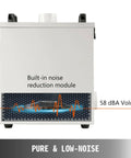 Straight Up Big Time 80W Air Purifier And Fume Extractor front view with noise reduction module and 58 dBA indicator.