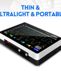 Portable Handheld Oscilloscope With 2 Channels, 100 MHz Bandwidth, 1 GSa/s Sampling, 7 Inch Touchscreen displaying waveforms