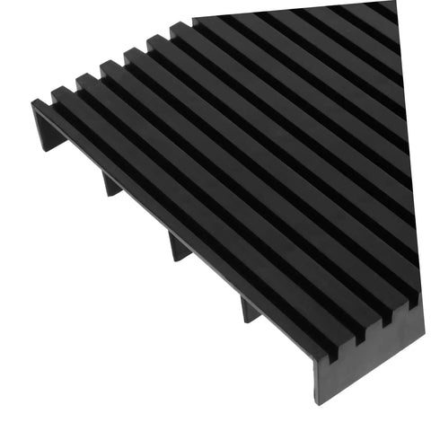 Black anti-static circuit board holder and PCB storage rack with grooved design for secure electronic projects and easy installation.