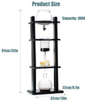 Heavy Duty Borosilicate Glass Cold Brew Tower Built For Smooth Daily Sips And Chillaxing Iced Coffee Via A No Frills Slow Drip Setup That Hands You Five To Eight Cups Of Damn Good Java Anytime On Your Counter showing size and capacity.