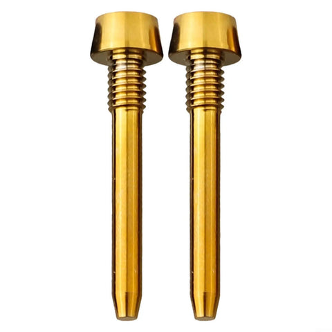 Upgrade Your Ride With These Gold 4 Pcs Alloy Disk Brake Pad Pins For Shimano Mt Series Bikes. This M4x26mm Retaining Screw Kit Locks Disc Calipers Securely To Stop Squeaks And Boost Control On Any Mountain Bike Trail Today. Gold alloy M4x26mm Shimano MT disc brake pad pins, set of 2