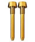 Upgrade Your Ride With These Gold 4 Pcs Alloy Disk Brake Pad Pins For Shimano Mt Series Bikes. This M4x26mm Retaining Screw Kit Locks Disc Calipers Securely To Stop Squeaks And Boost Control On Any Mountain Bike Trail Today., gold alloy brake pad pins, front view