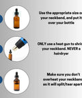 Pro Grade Clear Perforated Shrink Bands For Large Bulk Containers Tamper Evident Seals applied on amber bottle with instructions.