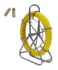 6mm 130m Fiberglass Fish Tape With Steel Reel Stand And Brake, 425ft Wire Pulling Rod for electrical ducts on a steel stand.