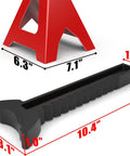 Pair of red steel car jack stands, 2-ton capacity; shown with a long black ridged bar accessory