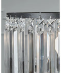 Close-up of crystal beaded drum shade on 27 Inch Modern Glam Crystal Table Lamp In Black - Metal Build With Crystal Beaded Drum Shade.