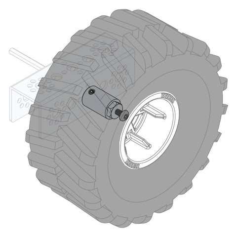 Diagram of All Terrain Tire Kit For TETRIX MAX Robotics, Monster Truck Style Wheels, showing nylon hub and foam insert design.
