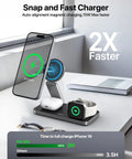 Foldable 3 In 1 Magnetic Wireless Charging Station For Apple MagSafe Charger Stand with iPhone, AirPods, Apple Watch charging