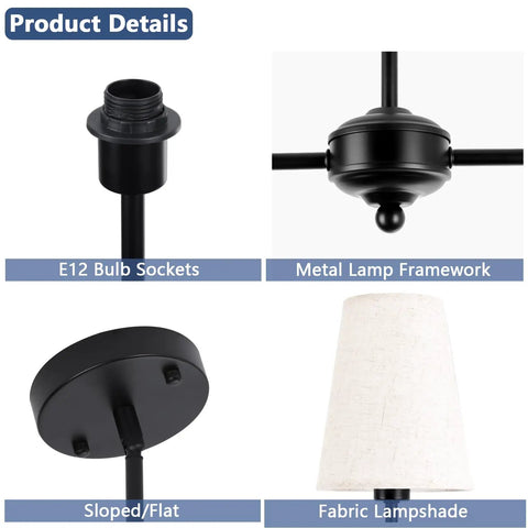 Details of 4 Light Kitchen Island Lighting Fixture Dope Modern Linear Chandelier Over Table Matte Black Finish With Linen Shades 41 Inch Wide
