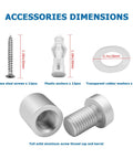 Straight Up Premium 12 Pack Aluminum Standoff Screws Wall Mount Hardware for Acrylic Signs and Glass Displays featuring components and dimensions.