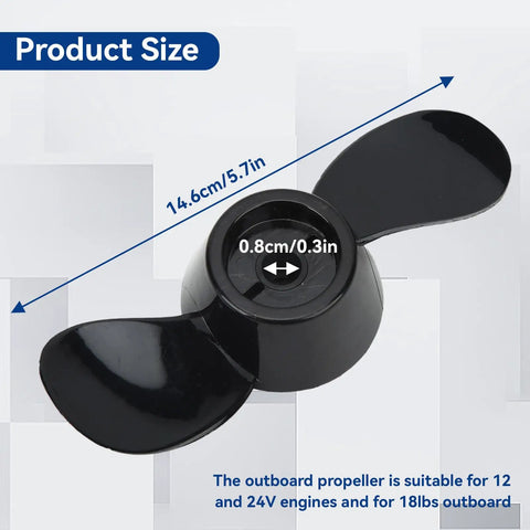 Two Blade Thickened Plastic Outboard Propeller Upgrade For 12V And 24V Motors, 8mm Inner Hole, 5.7in Overall Length, 0.1in Pin Diameter, Marine Grade Lightweight Propeller For Reliable Boat Power