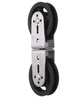 Rotatable Dual Pulleys for Cable Machines, heavy load training system with smooth black nylon wheels and sturdy metal frame.
