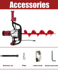 Accessories for Beast Mode 1500W Electric Post Hole Digger With 6 Inch Auger Bit including extension rod, plugs, carbon brush, wrench.
