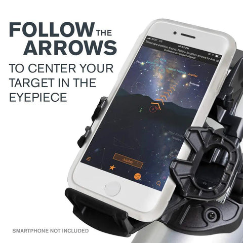 StarSense Explorer LT 80AZ App Enabled Telescope With Smartphone Dock And StarSense App showing sky map on phone
