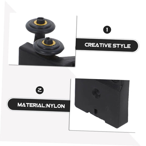 Heavy Duty Black Sliding Door Rollers Buttery Smooth Ball Bearing Casters For Closets And Showers Quiet Glide Hardware close-up showing nylon material and design details.