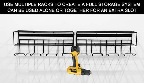 Two Pack Heavy Duty Wall Mounted Power Tool Organizer With Floating Shelf Storage Rack And Tool Holder for drills