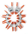 Heavy Duty Spring Clamp Set 4-Inch And 6-Inch Clamps With 1-Inch And 2-Inch Jaw Openings, nickel-plated clamps in circular layout