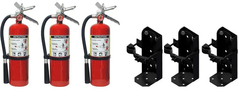 Pack Of 3 5 LB ABC Dry Chemical Fire Extinguishers With Heavy Duty Vehicle Brackets and instructions for use.