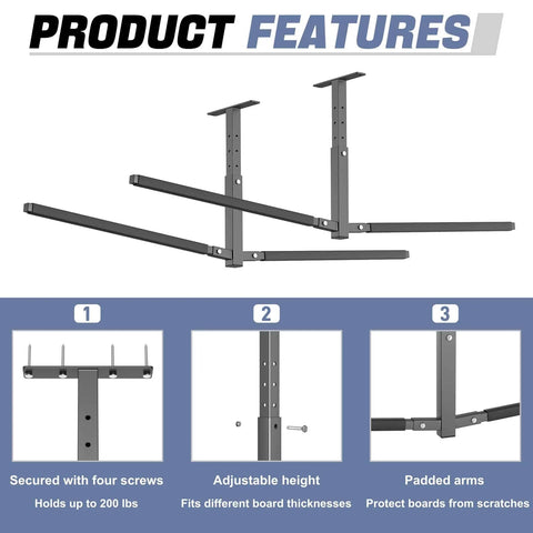 Ceiling Kayak Storage Rack For Garage Heavy Duty Overhead Kayak Hanger with three adjustable arms and padded supports