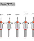 5 Pcs Adjustable Countersink Drill Bit Set With Positioner, Alloy Steel Tapered Step Bit For Wood Projects, featuring sizes 2.8mm to 4.0mm.