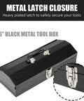 Rugged Hip Roof Portable Steel Tool Box With Metal Latch Closure, 16.7 Inch L X 6.9 Inch W X 4.9 Inch H, Black Finish, Top View