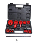 Fafeicy 21 Pc Hss Hole Saw Kit With Fast Cutting Wood Metal Plastic Plasterboard Set Includes Twisting Drill Bit Thread Converter And Hex Wrench For Home Projects, open case