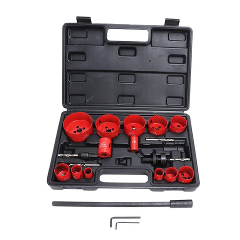 Fafeicy 21 Pc Hss Hole Saw Kit With Fast Cutting Wood Metal Plastic Plasterboard Set Includes Twisting Drill Bit Thread Converter And Hex Wrench For Home Projects, open case