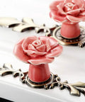 Ceramic Rose Cabinet Knobs With Bronze Backplates In Cute Pink Vintage Flower Drawer Pull Handles For Dresser Cupboard Wardrobe Includes Mounting Screws 4 Pack