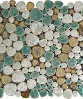 Pebble Porcelain Mosaic Tile In Glossy Aqua Cream And Coffee Glaze For Bathroom Shower Floor And Accent Wall Built To Last