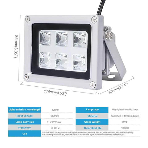 UV Resin Curing Light For 3D Printers With 360 Degree Rotating Solar Turntable 6x405nm LEDs, dimensions and specs
