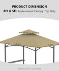 Replacement Canopy Top Only For 5X8 Outdoor BBQ Gazebo Waterproof Double Tier Shelter Cover Khaki Fits Model LGG001PSTF