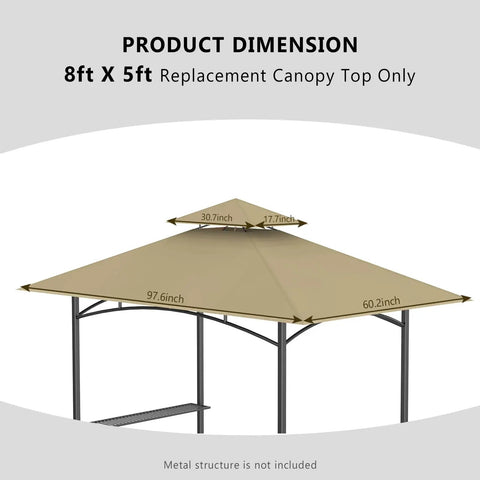 Replacement Canopy Top Only For 5X8 Outdoor BBQ Gazebo Waterproof Double Tier Shelter Cover Khaki Fits Model LGG001PSTF
