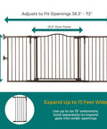 Extra Wide Windsor Arch Walk-Through Pet Gate 38.3 To 72 Inches Wide, 30 Inches Tall, Matte Bronze, hardware mounted