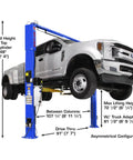 Pro Shop Workhorse Two Post Vehicle Overhead Lift Featuring Double S Shape Columns and Smooth Power Pump for Auto Techs with vehicle raised.